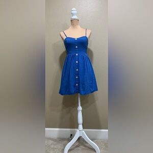 Copper Key Blue Mini Dress with Button Detail